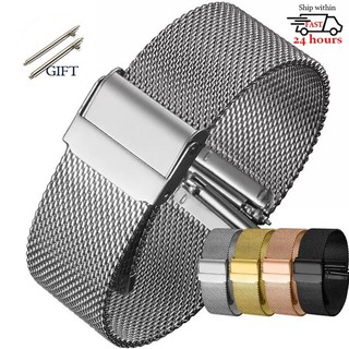 Dây Đeo Đồng Hồ Bằng Thép Không Gỉ Dạng Lưới 12 14 16 18 20 22mm 13 15 17 19 21 24mm