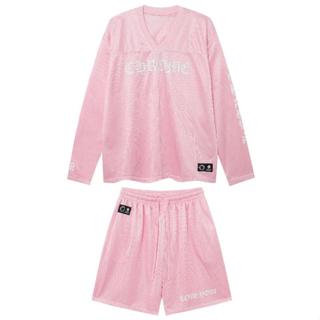 ❤ Áo thun và quần short tay hoa lưới chất lượng cao in chữ V dài tay cổ chữ V áo thun thể thao lưới thông thường