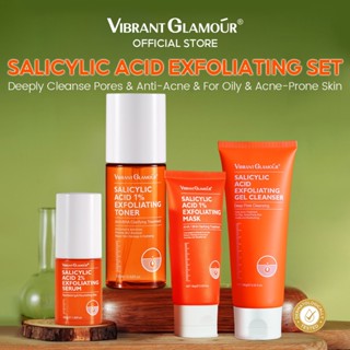 VIBRANT GLAMOUR Salicylic Acid Exfoliating 4PCS  Gel sữa rửa mặt + Toner + Mặt nạ làm sáng da + Serum dành cho chăm sóc da nhờn & dễ bị mụn