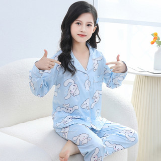 Set đồ ngủ tay dài bằng polyester in họa tiết hoạt hình đơn giản dành cho nam nữ