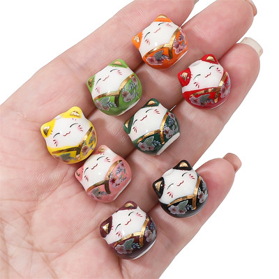 15 * 14mm 1 Cái / túi Gốm Vẽ Tay Hạt Mèo May Mắn Cho DIY Trang Sức Làm Phụ Kiện
