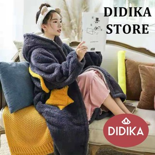 DIDIKA Áo choàng ngủ liền thân vải lông cừu san hô dày dáng rộng kiểu dáng dễ thương