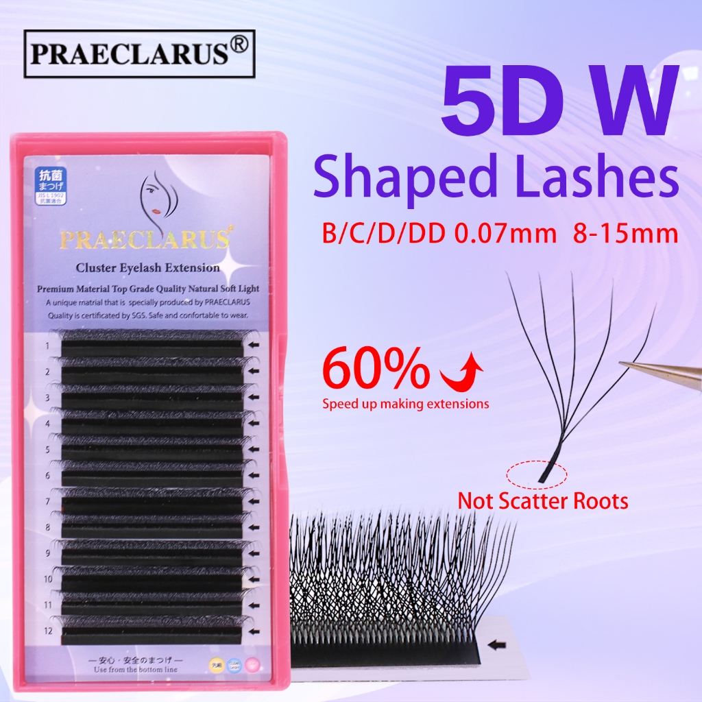 PRAECLARUS 5DFive-Leaf Clover Nối mi Chất liệu cao cấp Dệt tay Độ dày tự nhiên 0,07mm Chồn 5D Lông m