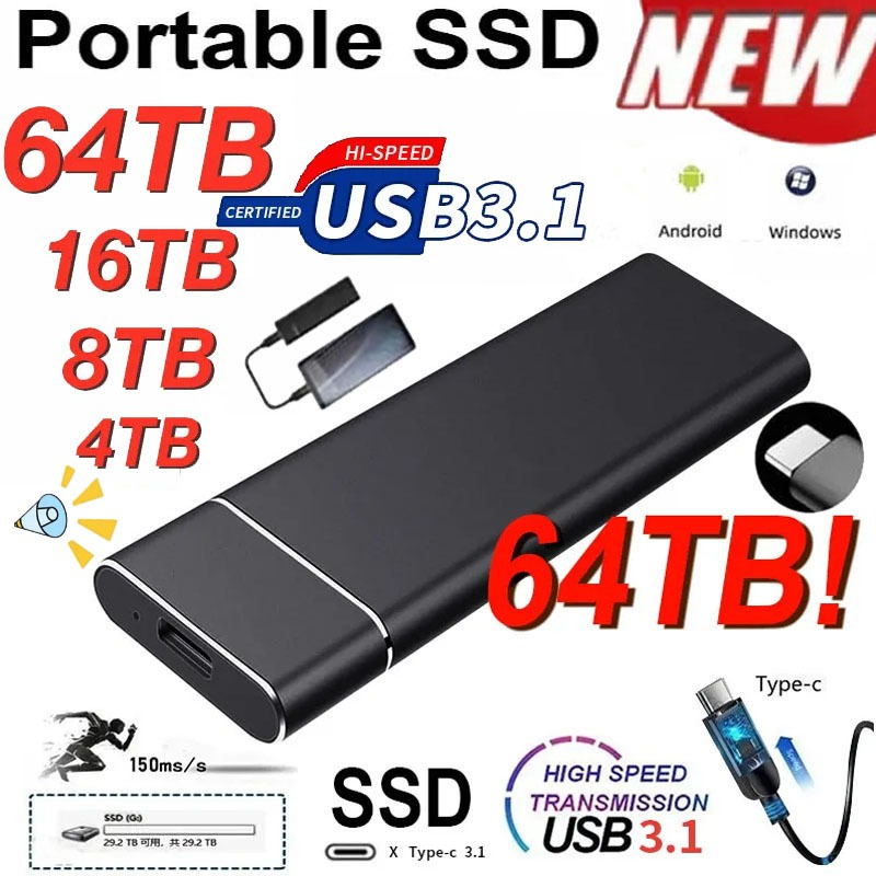 Ssd di động 128TB 64TB Đĩa cứng gắn ngoài 128TB để lưu trữ dữ liệu Đĩa cứng Moblie 16TB cho máy tính