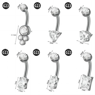 G23 Vòng rốn zircon hình trái tim Nhẫn rốn titan 16G màu trắng zirconi mắt ngựa xuyên rốn trang trí