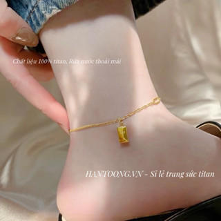  Lắc chân titan cao cấp nữ không gỉ mạ vàng 24k thiết kế hình thỏi vàng may mắn phong cách thời trang sang trọng 