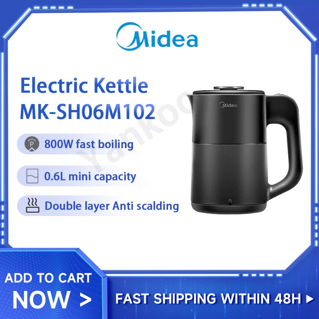 Ấm Siêu Tốc Điện Midea MK-SH06M102 0.6L 304 Thép Không Gỉ 800W Đun sôi Nhanh Mini Di Động Du Lịch Ấm