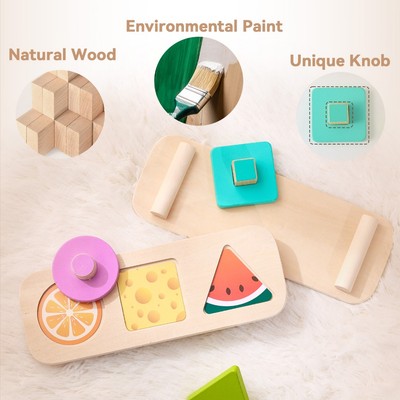 Montessori Máy Trợ Giảng Hình Học Hình Dạng Cầm Tay Bảng Hình Màu Sắc Phù Hợp Với Nhận Thức Đồ Chơi Bằng Gỗ Dưa Hấu & Cam