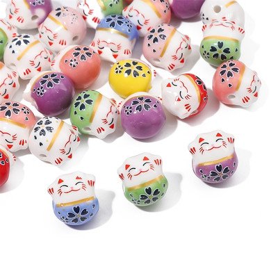 2 Cái / túi Handmade Sơn Gốm Mèo Dễ Thương Mèo May Mắn Quyến Rũ Rời Miếng Đệm Hạt Cho DIY Vòng Tay Vòng Cổ Trang Sức Làm Phụ Kiện