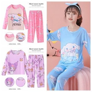 Đồ Ngủ Pajama Cổ Tròn Tay Dài In Họa Tiết Hoạt Hình Dễ Thương Cho Bé Gái