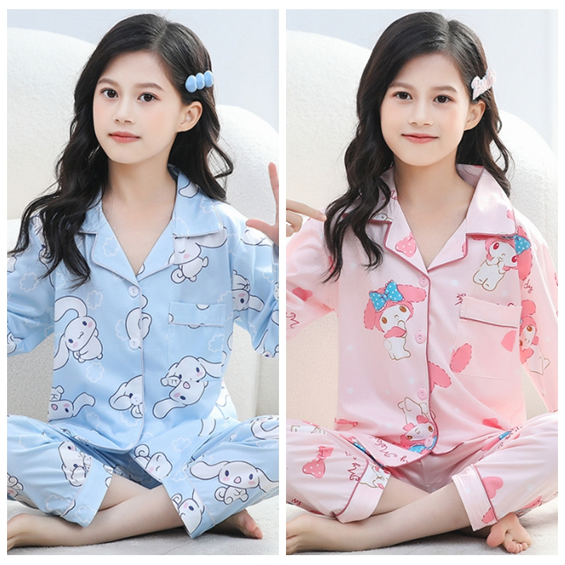  Khuyến Mãi Mới Trẻ Em Bộ Đồ Ngủ Dài Tay Phong Cách Hàn Quốc Kuromi Melody Cinnamoroll Hoạt Hình In Ve Áo Váy Ngủ Bé Gái Trẻ Em Mặc Ngủ 