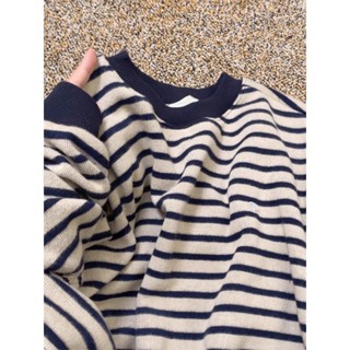 Áo hoodie chui đầu cổ tròn sọc cổ tròn kiểu Mỹ dành cho nữ mùa xuân thu, áo mới phong cách dáng rộng và lười biếng