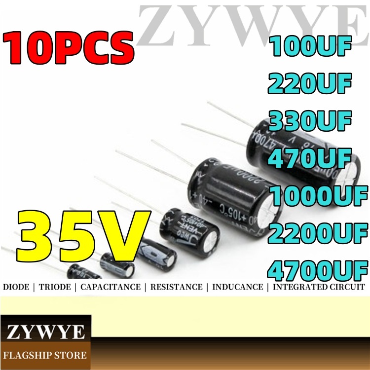 10 Chiếc 35V 1000UF Tụ Điện 1000UF 100UF 220UF 330UF In-Line Nhôm Điện Phân Tụ 470UF 2200UF 4700UF 3