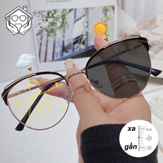 kính lão đa tròng gọng kính mắt mèo đổi màu khi ra nắng Có thể nhìn gần và xa +1.0 +1.5 +2.0 +2.5 +3.0 +4.0 Kính Viễn Thị Cao Cấp Ống kính chuyển sang màu xám