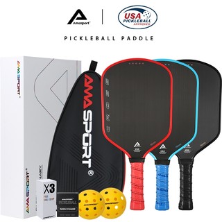 Mái chèo Pickleball Amasport CROSS, được USAPA phê duyệt, Đen / Xanh / Đỏ, Mái chèo Pickleball sợi Carbon T700 cao cấp, Mái chèo Pickleball cấp chuyên nghiệp để điều khiển tối ưu & công suất
