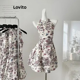 Đầm Lovito họa tiết hoa phong cách thường ngày cho nữ LNE67526