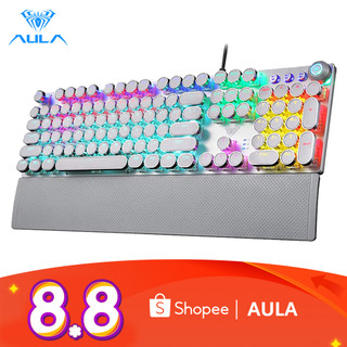 Bàn phím cơ chơi game AULA F2088 PUNK màu trắng có phím đa phương tiện tháo rời được chống phai chữ kèm đệm tay