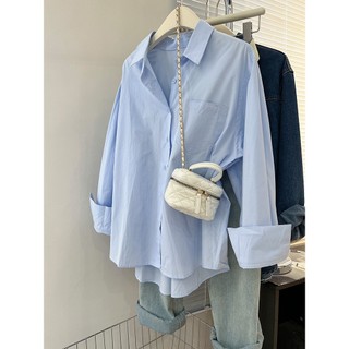 Áo sơ mi màu xanh bạc hà, áo nữ, tầm vóc nhỏ, thiết kế mùa hè dáng rộng, áo chống nắng, áo sơ mi