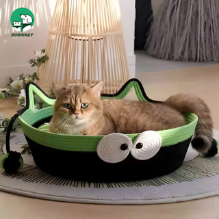 DORRIKEY phong cách hoạt hình Tổ mèo mây cho tất cả các mùa, tổ mèo dệt, tổ chó Teddy, thảm thú cưng, tổ bóng đồ chơi cho mèo HHMPS00541