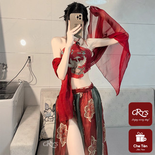Set đồ váy ngủ Hán phục vải voan xuyên thấu cosplay mỹ nữ cổ trang Trung hoa quyến rũ.