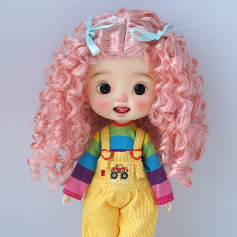 Bjd / diandian Doll Wig blythe Giả Mohair Mì Ăn Liền Giữa Cuộn Nơ