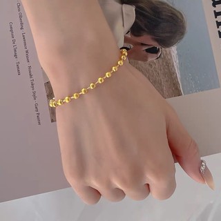 Vòng tay hạt tròn 28 vòng phong cách Trung Quốc mới, chúc may mắn, vòng tay vàng 18K phong cách tối giản mùa hè, dải vòng tay bằng thép titan co giãn không phai màu, quà tặng cho bạn gái