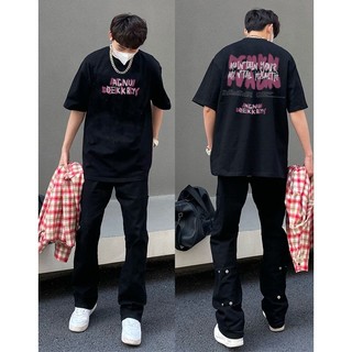 PEAR DODO  Áo thun ngắn tay cotton in chữ cảm giác thiết kế Mỹ nam mùa hè đường phố 220g dáng rộng nặng cặp đôi hàng đầu