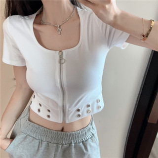 NZN Áo thun ngắn tay cổ vuông màu trơn thời trang mùa hè dành cho nữ