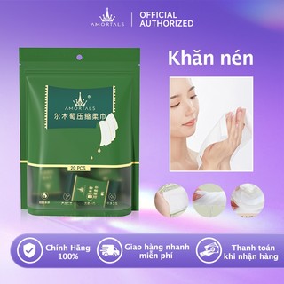 Chính Hãng 100% Khăn mặt nén 20 cái Amortals Khăn lau du lịch 22 * 22 mini hình viên kẹo