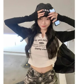 NZN Áo thun dài tay cổ chữ V mỏng thời trang Hàn Quốc dành cho nữ in hình Monogram
