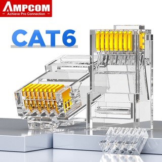 Ampcom đầu nối rj45 cat6 modular plug utp mạ vàng 50μ, đầu kẹp 8p8c cho cáp ethernet, dây cáp ethernet hàng loạt - 30/50/100 chiếc