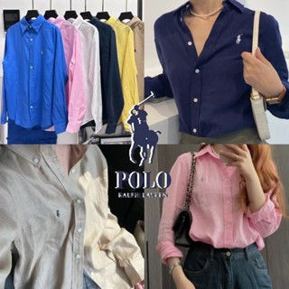 Hàng mới về Polo Ralph Lauren RL Áo sơ mi vải lanh nữ thêu Logo Áo sơ mi dài tay nữ Áo sơ mi vải lanh dài tay Áo sơ mi rộng