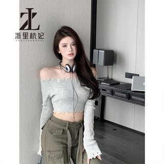 ZHELIHANGFEI Áo Dệt Kim Tay Dài Lệch Vai Quyến Rũ Hợp Thời Trang Cho Nữ