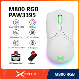 Chuột không dây Delux M800 RGB PAW3395 Chuột chơi game có thể lập trình RGB 1000Hz 26000DPI 650IPS