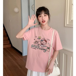 SEZO Thiết Kế sense Kitty Kitty Áo Thun Nữ Tay Ngắn Mùa Hè ins Hợp Thời Trang Rời Dễ Thương Nửa Tay Áo Thun top