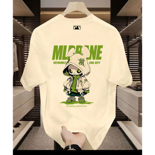 Áo thun ngắn tay Cotton nguyên chất MLB100% in hình dáng rộng vừa vặn phiên bản Hàn Quốc Cổ tròn đa năng dành cho nam và nữ