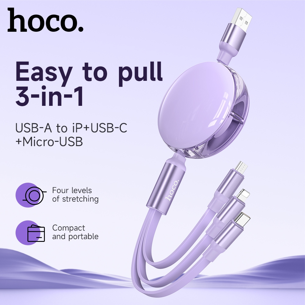 Dây cáp sạc nhanh HOCO. X78 3 trong 1 USB 12 13 14 Type C Micro Lightnin M + L + C 2A 1m cao cấp