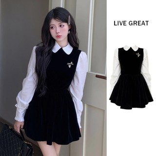 Váy sơ mi nữ LIVE GREA dài tay phiên bản Hàn Quốc dáng ôm vừa vặn giản dị phong cách đại học dễ thương