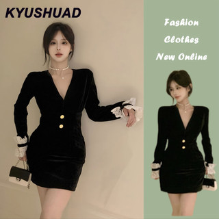 Váy nữ KYUSHUAD với váy nhung cao cấp và gợi cảm phong cách Hepburn kiểu Pháp