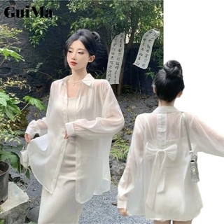 Áo sơ mi chống nắng thích hợp phong cách ngọt ngào Essento kiểu Pháp nơ lưng nữ