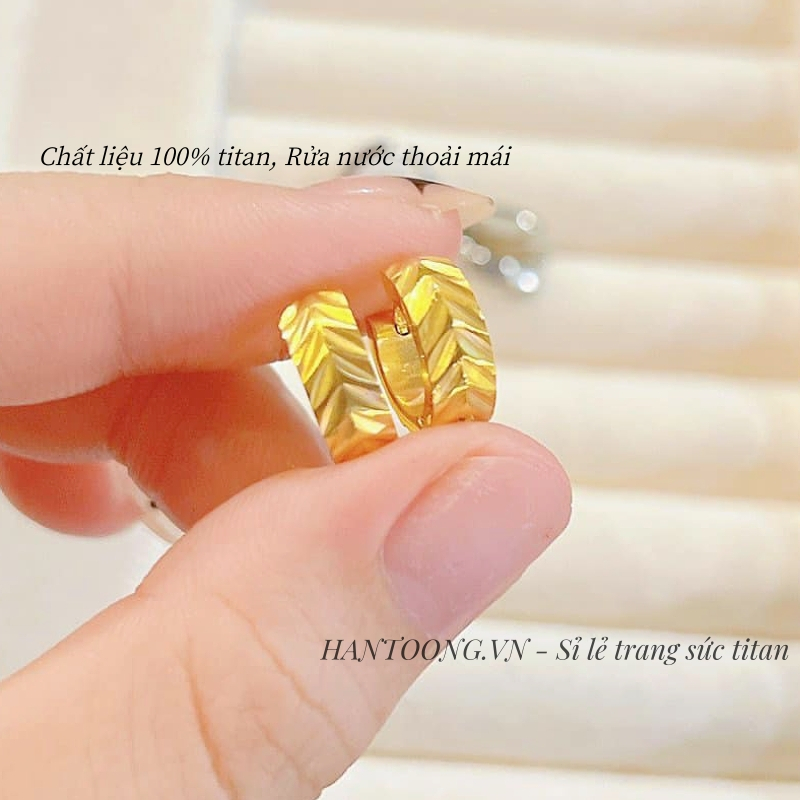 Khuyên tai titan cao cấp mạ vàng 24k hình lá lúa mạch phong cách nhẹ nhàng tinh tế dành cho nữ