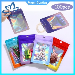  100 Túi Zip Nhôm Hologram nhiều màu Túi Mini Laser Gradient Túi Trang Sức Bao Bì Túi 