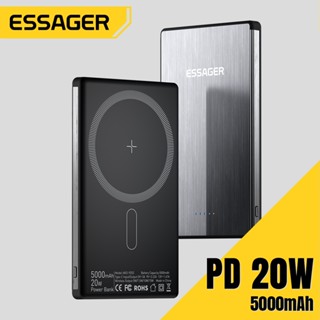Essager S 5000mAh sạc không dây từ tính Bề mặt kim loại chải 15W Sạc nhanh Power Bank Thiết kế siêu mỏng cho iP Samsung