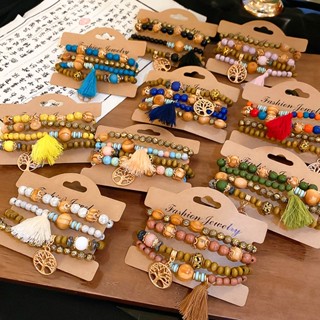 Phong cách Bohemian nhiều lớp gỗ đàn hương đính cườm vòng tay phong cách cổ điển vòng tay phong cách dân tộc nhẹ nhàng khí chất cao cấp cảm giác tay trang sức nữ