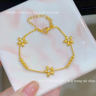 Lắc tay titan cao cấp không gỉ mạ vàng 24k hình bông hoa xinh xắn phong cách ngọt ngào dành cho nữ