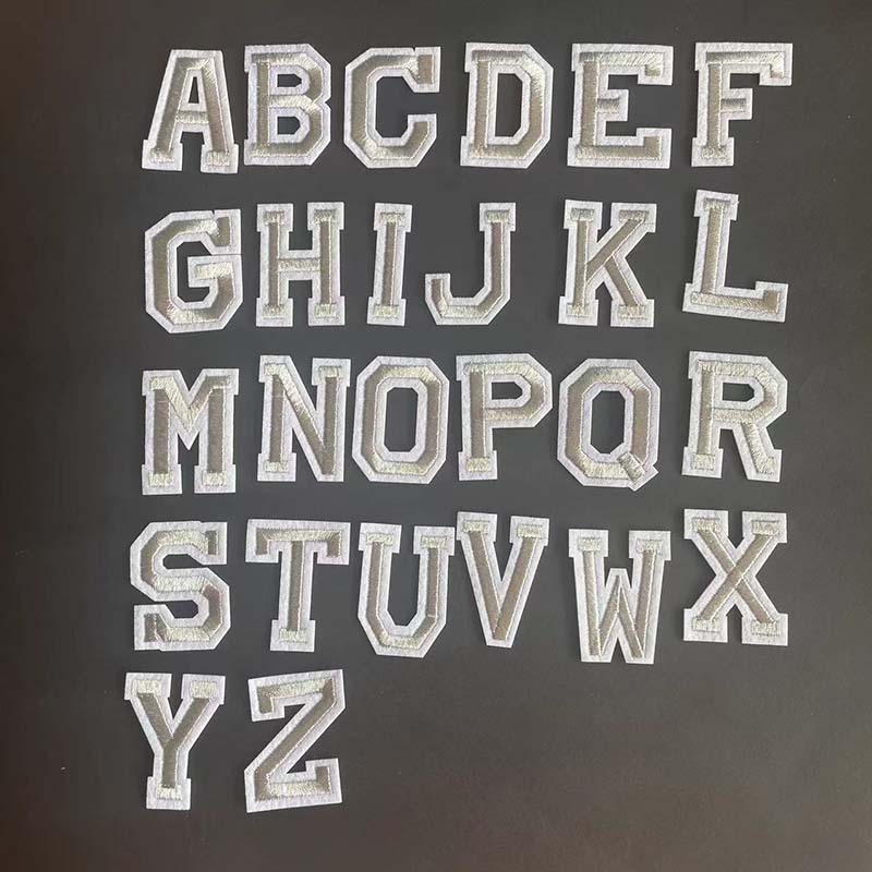 A-z, Bảng Chữ Cái Bạc Thêu Chữ Táo Huy Hiệu Sắt Trên Miếng Dán, 26 Chữ Cái Vải Dán Quần Áo Miếng Dán
