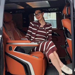 Phiên Bản Hàn Quốc Thời Trang Hợp Thời Trang Dệt Kim Sọc Phù Hợp Với Nữ Skinny Co Giãn Giữa Chiều Dài Sling Váy Dài + Ôm Ngắn Tay Dệt Kim