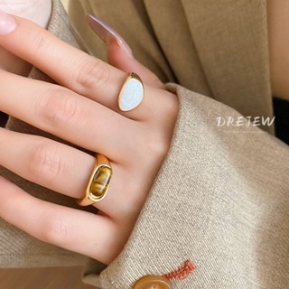 DREJEW Vàng 18k Hổ Mắt Đá Hình Bầu Dục Mở Nhẫn Ánh Sáng Sang Trọng retro Ngón Tay Chỉ Số Nhẫn Cổ Phong Cách Cao Cấp Đa Năng Tay Trang Sức