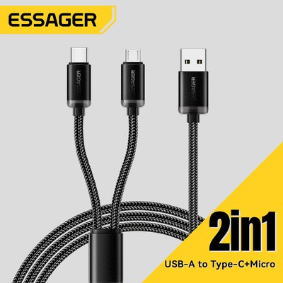 Essager 2A 480Mbps 2 in1 Micro + Type-C Cáp Sạc Nhanh Dữ Liệu Cho Điện Thoại Di Động Android