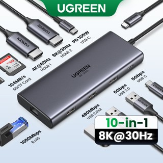 Ugreen Revodok Pro 210 Docking Station 10 trong 1 USB C Dock Dual HDMI 4K @ 60Hz Đơn 8K @ 30Hz 100W PD 5Gbps USB C và USB A Cổng dữ liệu Gigabit Ethernet, Đầu đọc thẻ SD / TF Tương thích f